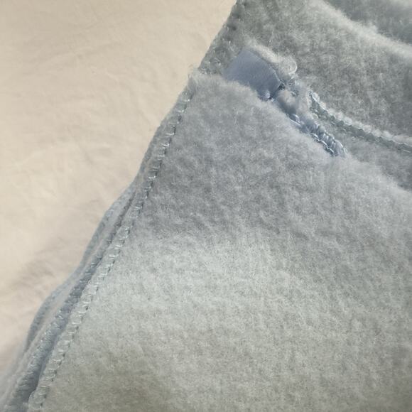 Vintage Light Blue Wool Blend Blanket Satin Trim 65x94 Twin Size Mid Century - Picture 6 of 8
